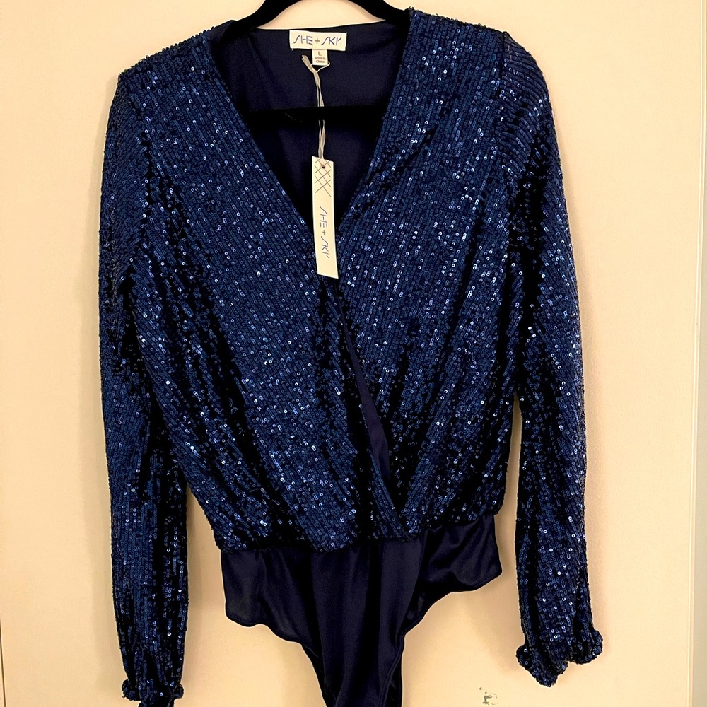 Sequin blue body suit NWT